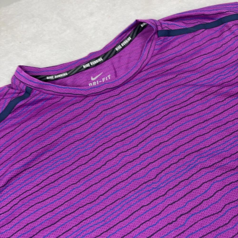 Nike Running Dri-FIT Shirt Womens XL Purple Striped Moisture Wicking Quick Dry